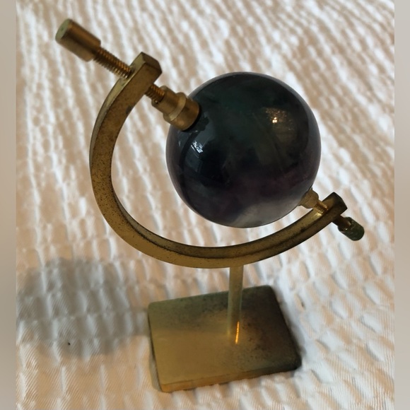 Vintage Other - VINTAGE MINI SPACE GLASS MARBLE With Brass Support Decorative Desk Globe 3”X 4.5